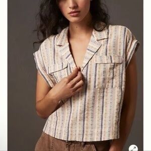 Anthropologie Size Small  Striped Beige and Blue Women's Top